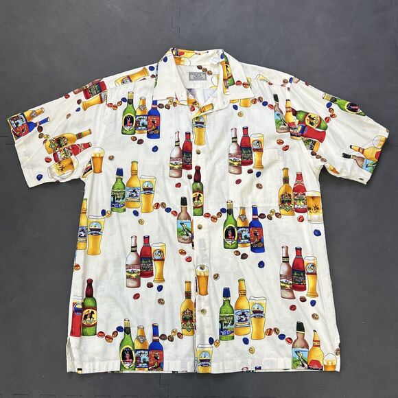 Weekender Traveler Shirt Mens Large Beer Bottles Caribbean Happy Hour Ivory FS - Picture 5 of 9